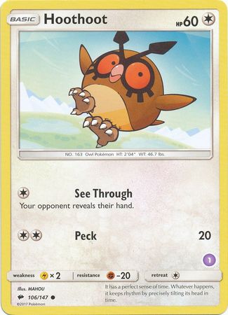 Hoothoot (106/147) (Deck Exclusive #1) [Sun & Moon: Trainer Kit - Alolan Sandslash] | Exor Games Summserside