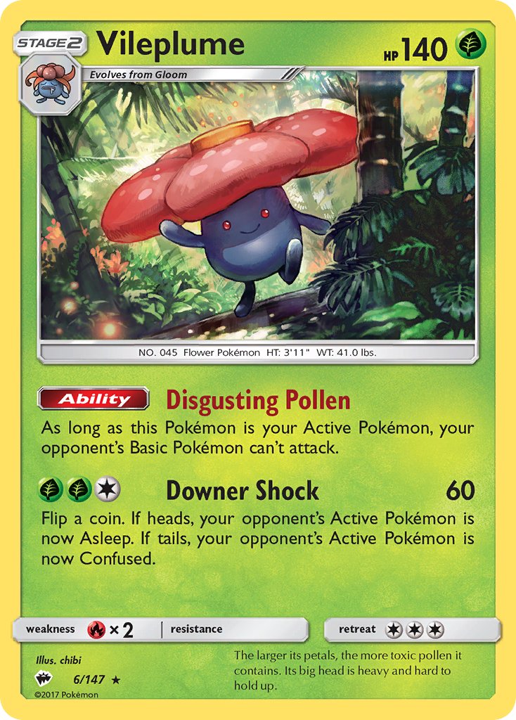 Vileplume (6/147) (Prerelease Kit Exclusive) (Theme Deck Exclusive) [Sun & Moon: Burning Shadows] | Exor Games Summserside