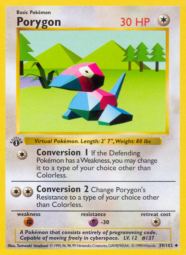 Porygon (39/102) (Shadowless) [Base Set 1st Edition] | Exor Games Summserside