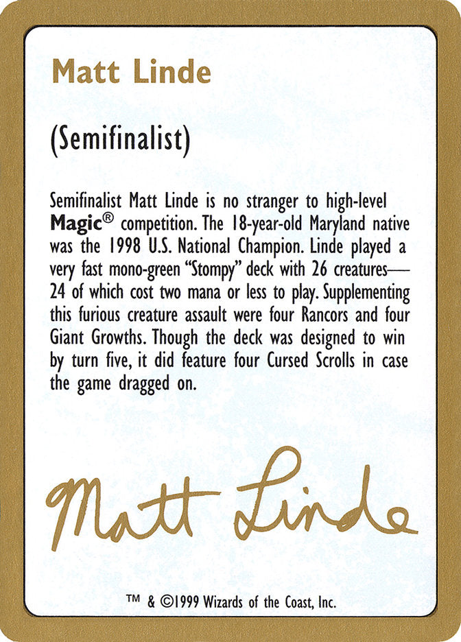 Matt Linde Bio [World Championship Decks 1999] | Exor Games Summserside