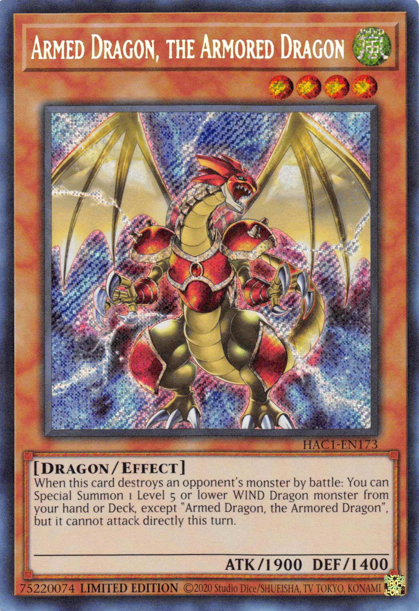 Armed Dragon, the Armored Dragon [HAC1-EN173] Secret Rare | Exor Games Summserside