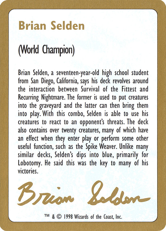 Brian Selden Bio [World Championship Decks 1998] | Exor Games Summserside