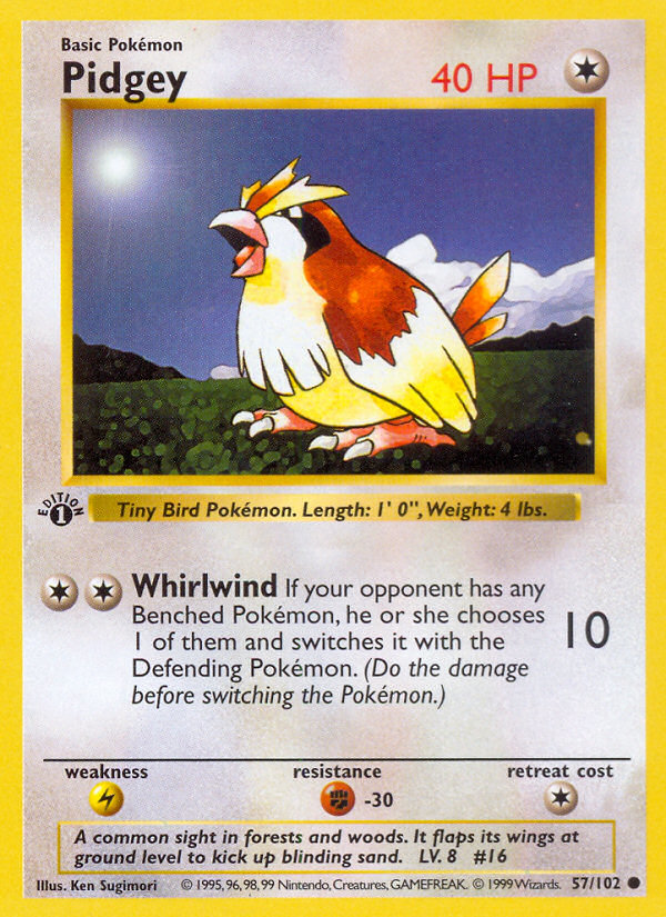 Pidgey (57/102) (Shadowless) [Base Set 1st Edition] | Exor Games Summserside