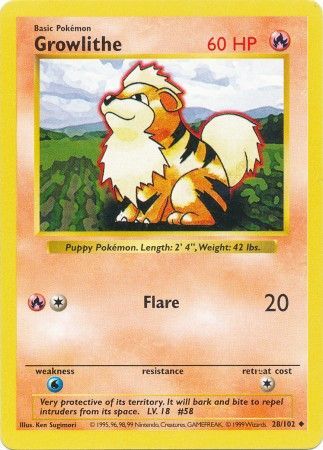 Growlithe (28/102) [Base Set Shadowless Unlimited] | Exor Games Summserside