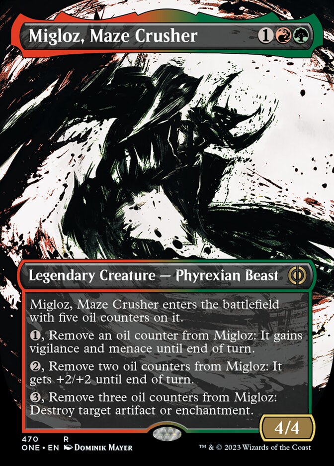 Migloz, Maze Crusher (Borderless Ichor Step-and-Compleat Foil) [Phyrexia: All Will Be One] | Exor Games Summserside