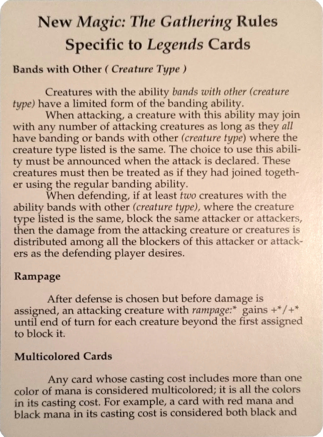 Legends Rules Card [Legends Tokens] | Exor Games Summserside