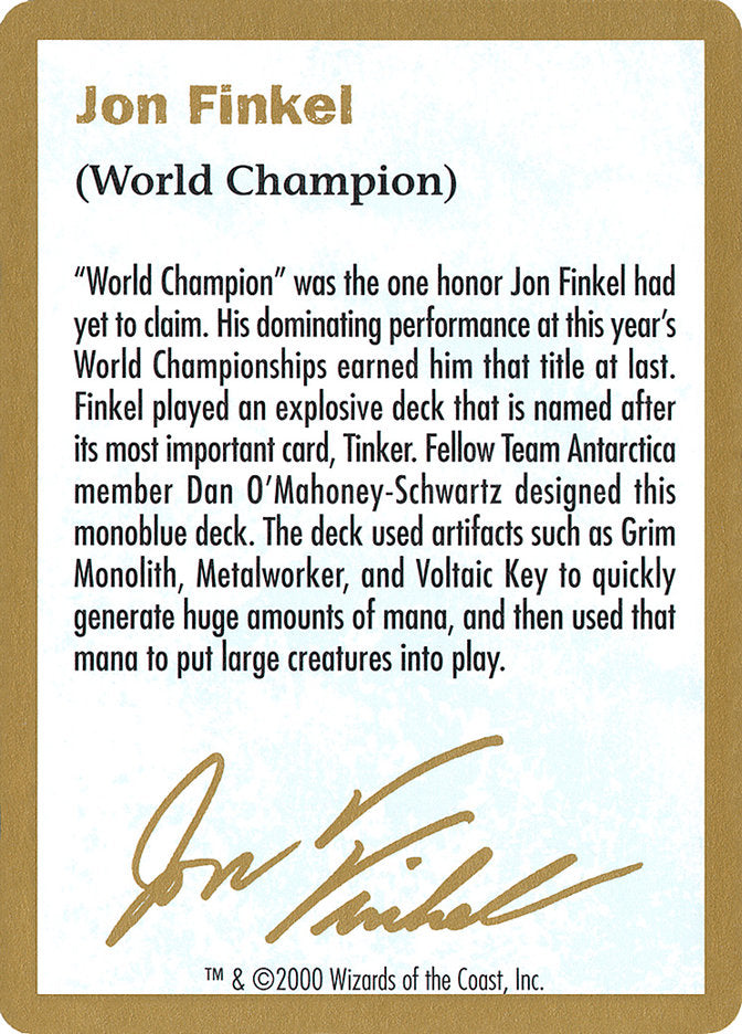 Jon Finkel Bio [World Championship Decks 2000] | Exor Games Summserside